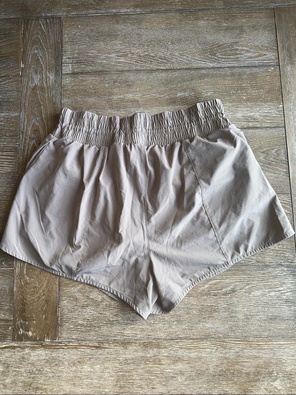 all in motion Light Taupe Athletic Shorts with Smocked Waist and lined - Picture 2 of 4